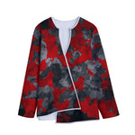 Black And Red Camouflage Print Long Sleeve Short Coat