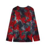 Black And Red Camouflage Print Long Sleeve Short Coat