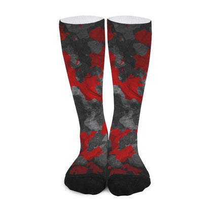 Black And Red Camouflage Print Long Socks