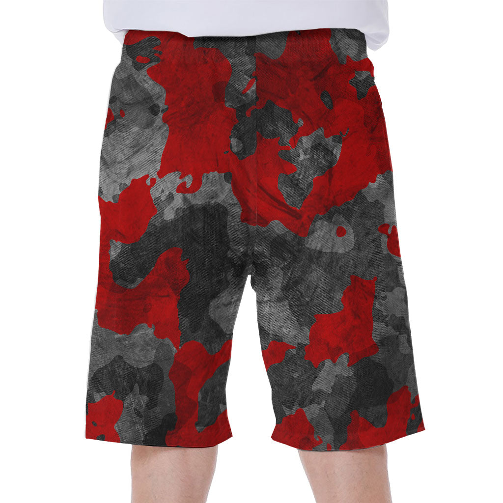 Black And Red Camouflage Print Men's Beach Shorts