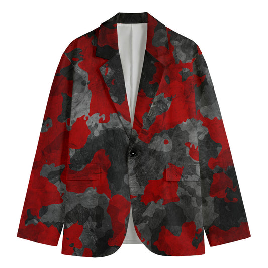 Black And Red Camouflage Print Men's Blazer