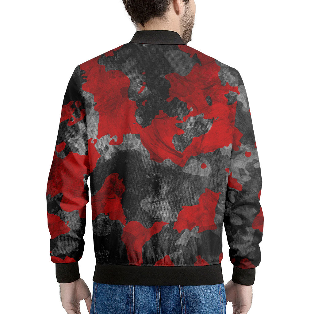 Black And Red Camouflage Print Men's Bomber Jacket