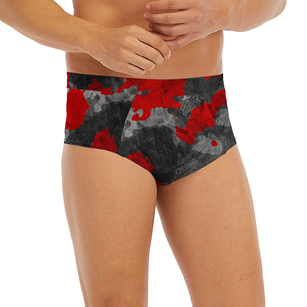 Black And Red Camouflage Print Men's Briefs