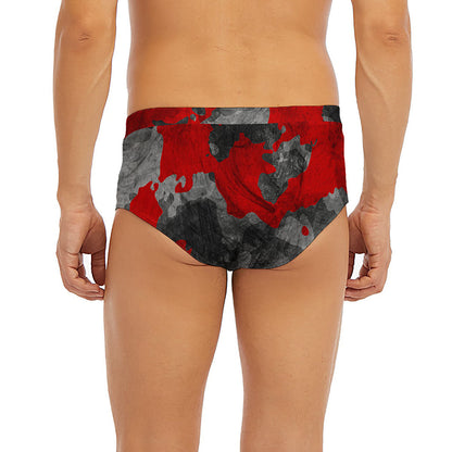 Black And Red Camouflage Print Men's Briefs