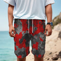 Black And Red Camouflage Print Men's Cargo Shorts