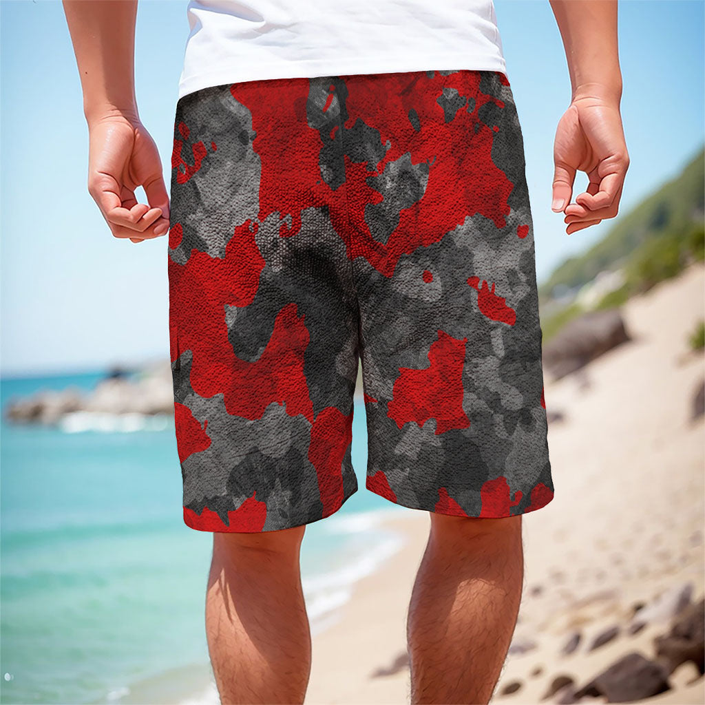 Black And Red Camouflage Print Men's Cargo Shorts