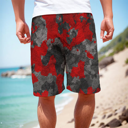 Black And Red Camouflage Print Men's Cargo Shorts