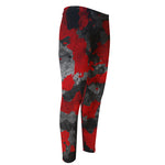 Black And Red Camouflage Print Men's Compression Pants