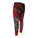 Black And Red Camouflage Print Men's Compression Pants