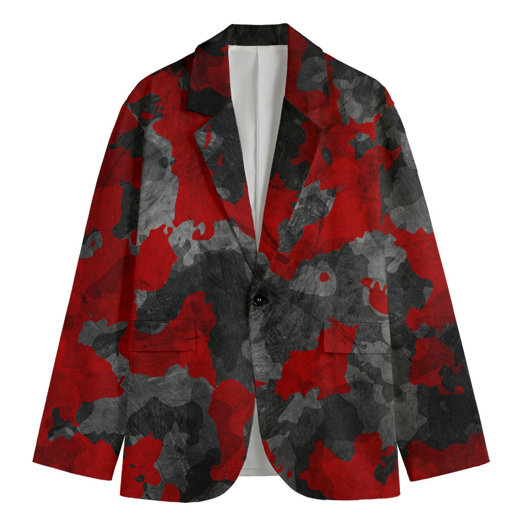 Black And Red Camouflage Print Men's Cotton Blazer