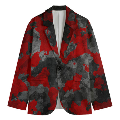 Black And Red Camouflage Print Men's Cotton Blazer