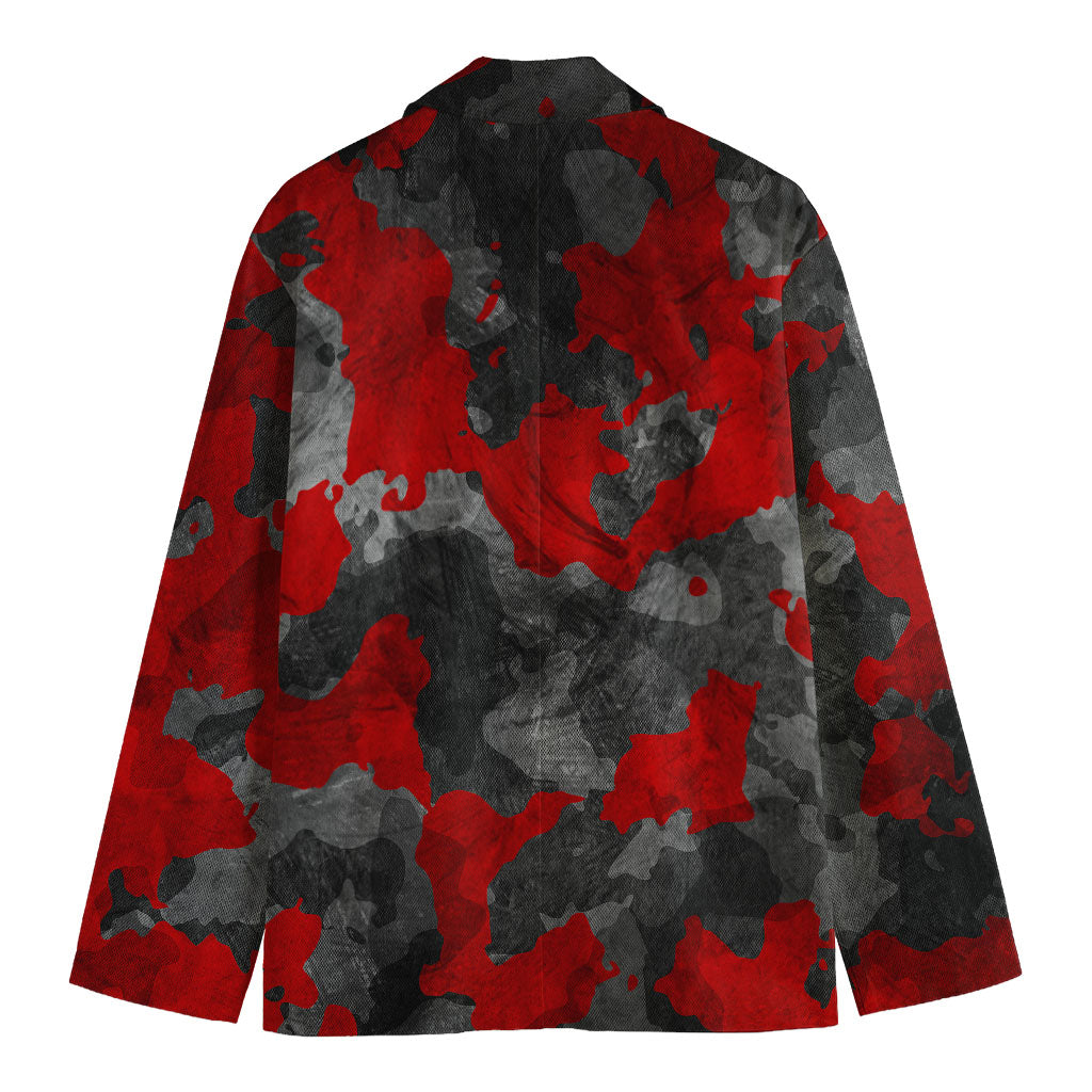 Black And Red Camouflage Print Men's Cotton Blazer