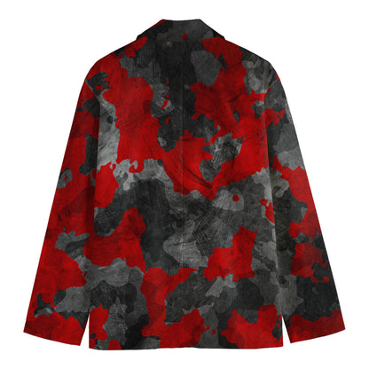 Black And Red Camouflage Print Men's Cotton Blazer