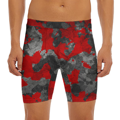 Black And Red Camouflage Print Men's Long Boxer Briefs
