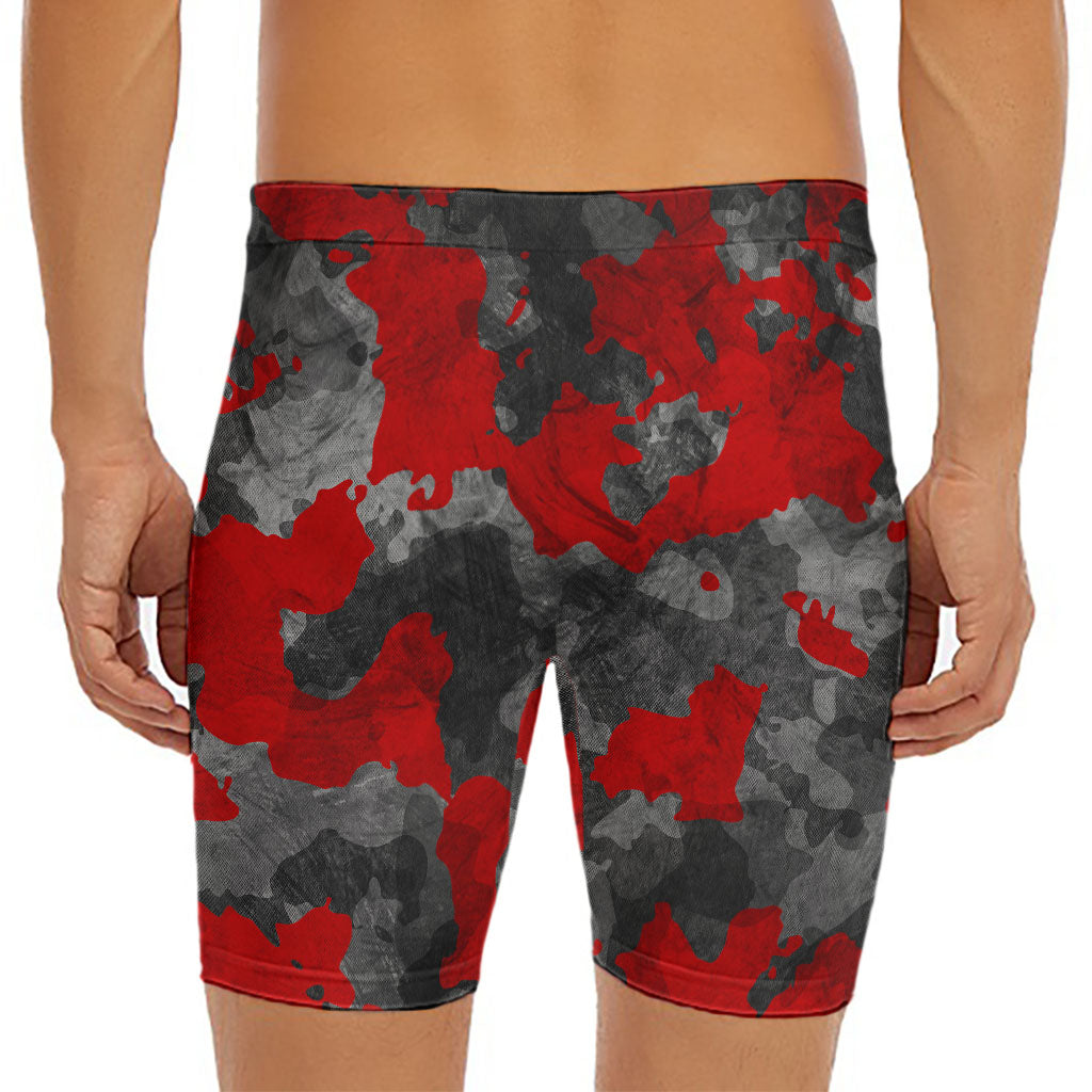 Black And Red Camouflage Print Men's Long Boxer Briefs