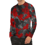 Black And Red Camouflage Print Men's Long Sleeve Rash Guard
