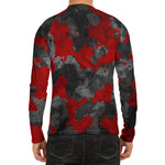 Black And Red Camouflage Print Men's Long Sleeve Rash Guard