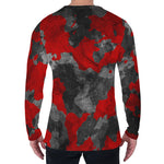 Black And Red Camouflage Print Men's Long Sleeve T-Shirt