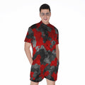 Black And Red Camouflage Print Men's Romper