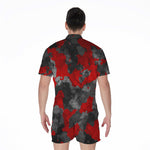 Black And Red Camouflage Print Men's Rompers