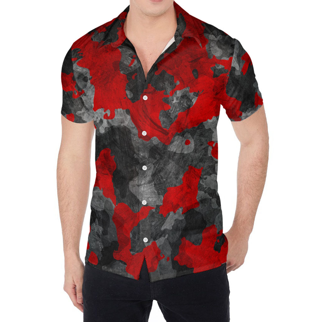 Black And Red Camouflage Print Men's Shirt
