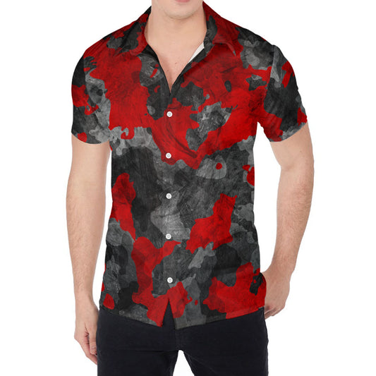 Black And Red Camouflage Print Men's Shirt