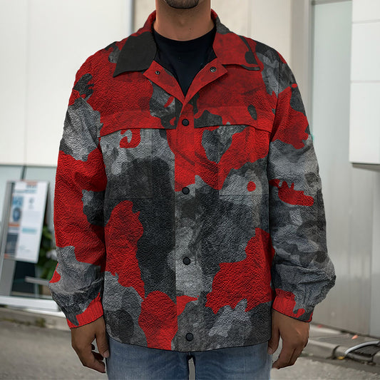 Black And Red Camouflage Print Men's Shirt Jacket