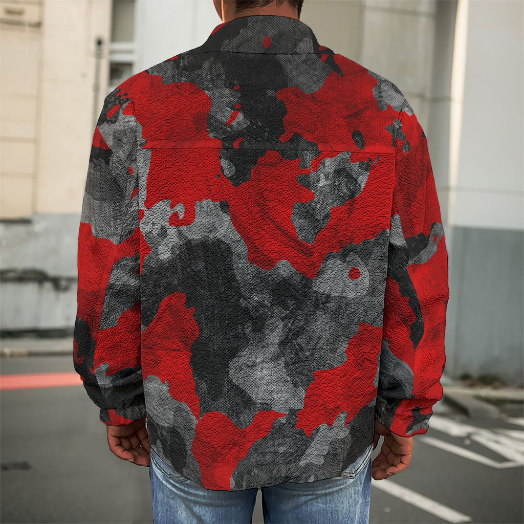Black And Red Camouflage Print Men's Shirt Jacket