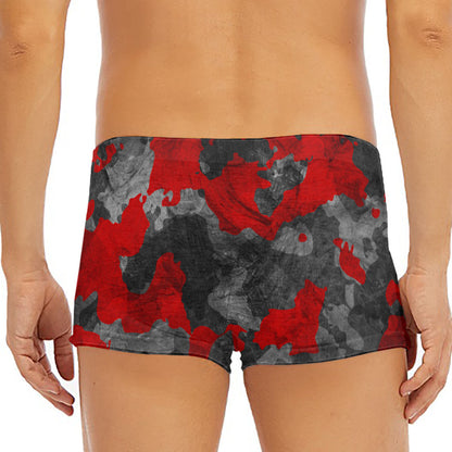 Black And Red Camouflage Print Men's Short Boxer Briefs