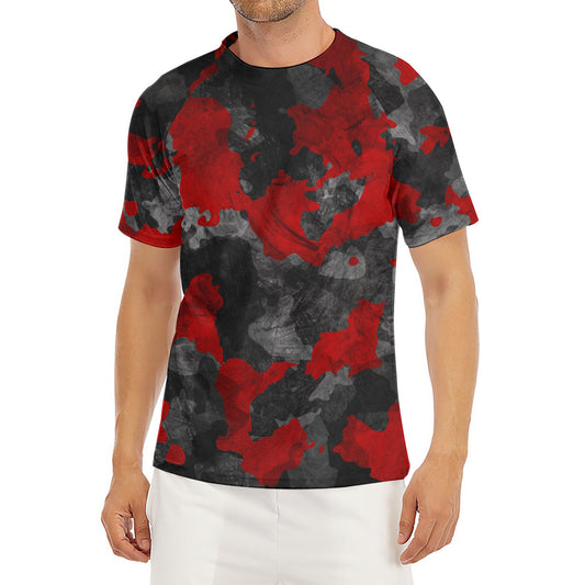 Black And Red Camouflage Print Men's Short Sleeve Rash Guard