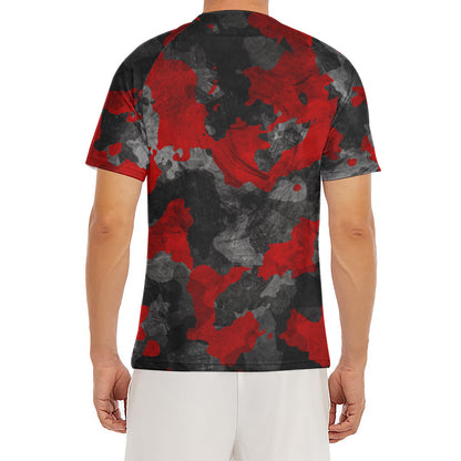 Black And Red Camouflage Print Men's Short Sleeve Rash Guard