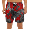 Black And Red Camouflage Print Men's Split Running Shorts