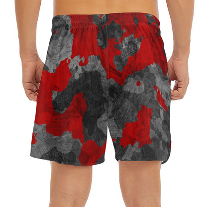 Black And Red Camouflage Print Men's Split Running Shorts