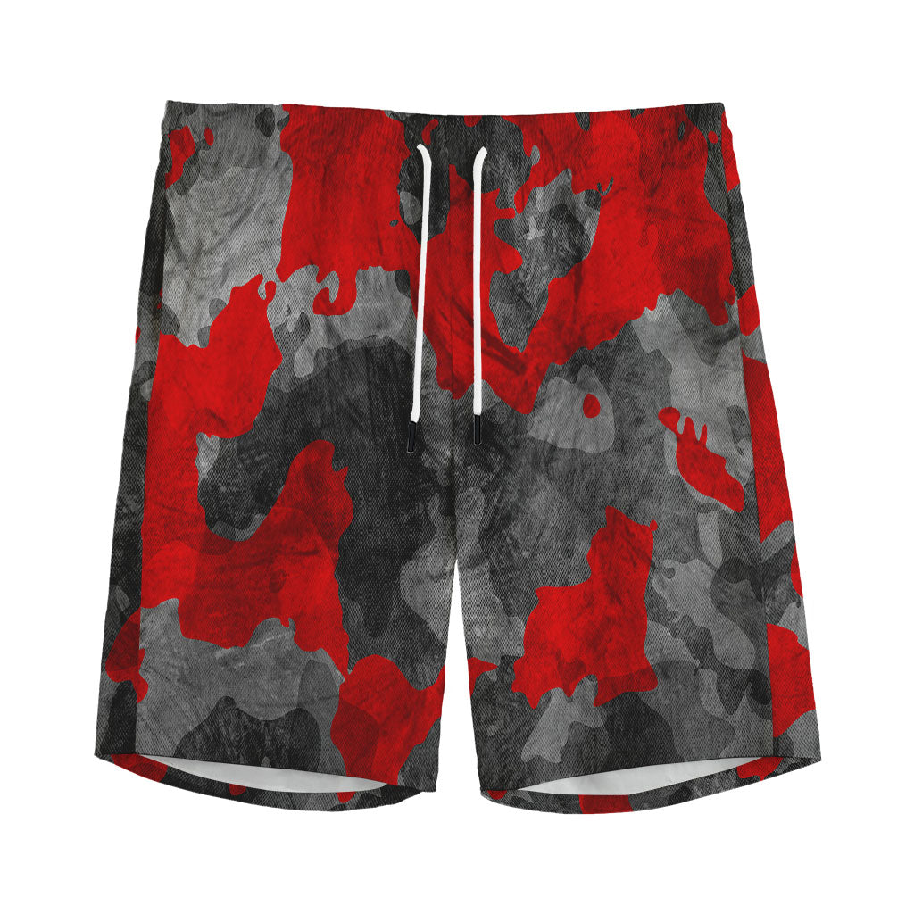 Black And Red Camouflage Print Men's Sports Shorts