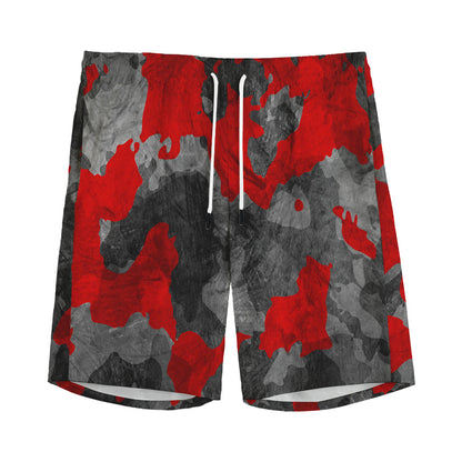 Black And Red Camouflage Print Men's Sports Shorts