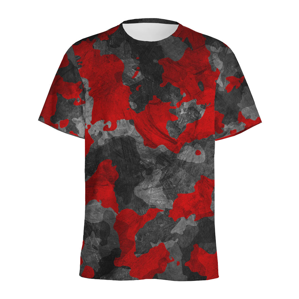 Black And Red Camouflage Print Men's Sports T-Shirt