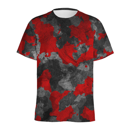 Black And Red Camouflage Print Men's Sports T-Shirt