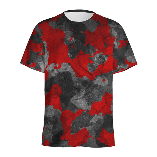 Black And Red Camouflage Print Men's Sports T-Shirt