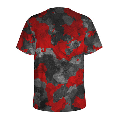 Black And Red Camouflage Print Men's Sports T-Shirt