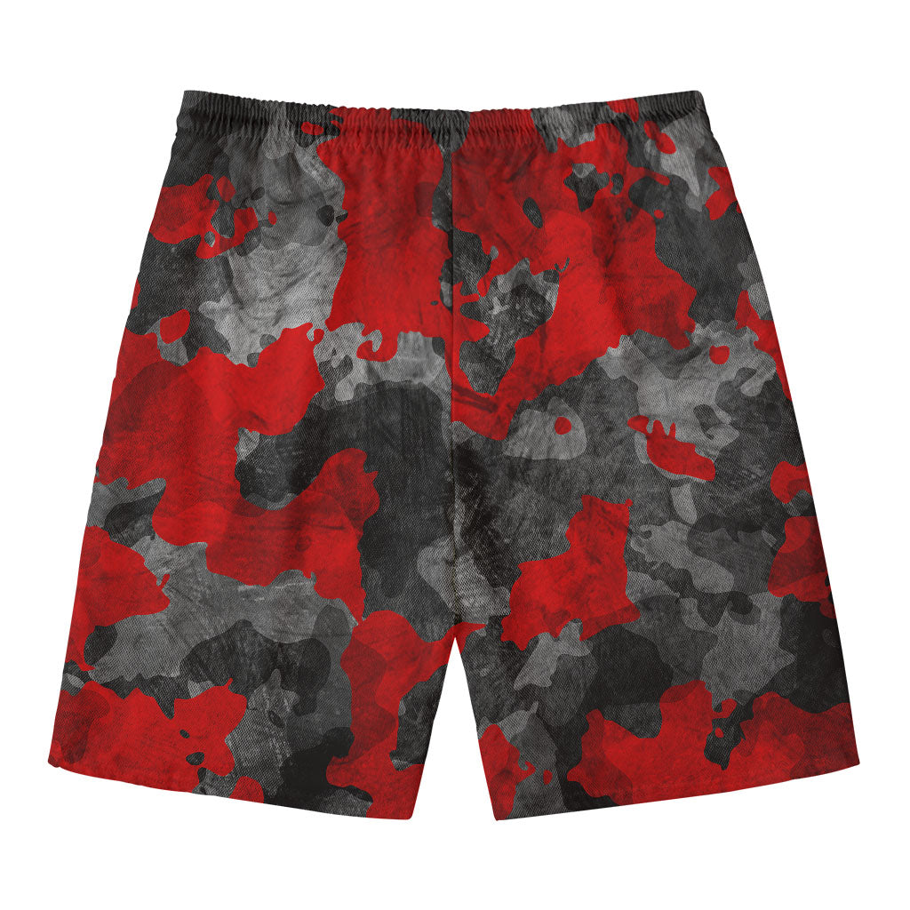 Black And Red Camouflage Print Men's Swim Trunks