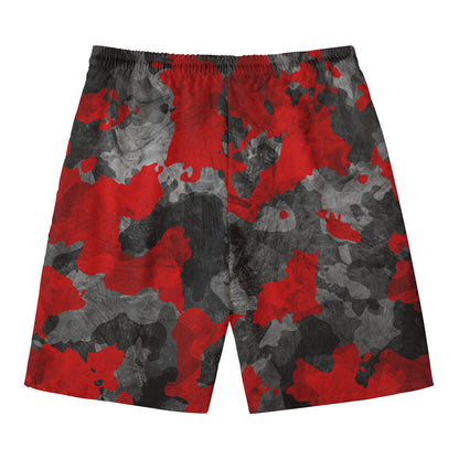Black And Red Camouflage Print Men's Swim Trunks
