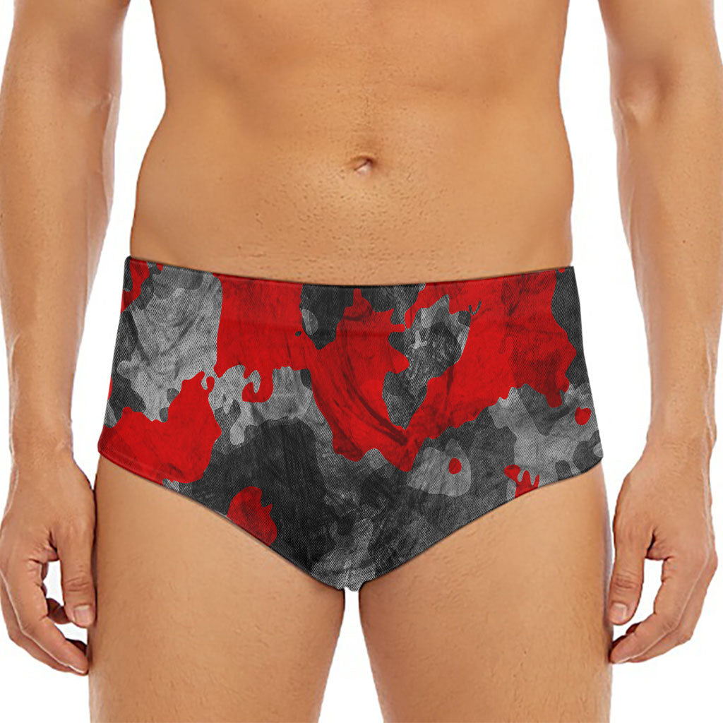 Black And Red Camouflage Print Men's Triangle Swim Briefs