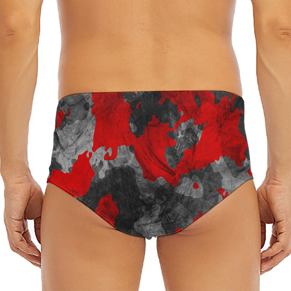 Black And Red Camouflage Print Men's Triangle Swim Briefs