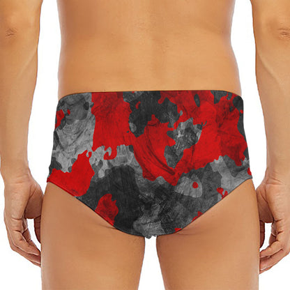 Black And Red Camouflage Print Men's Triangle Swim Briefs