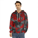Black And Red Camouflage Print Men's Velvet Pullover Hoodie