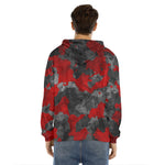 Black And Red Camouflage Print Men's Velvet Pullover Hoodie