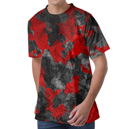 Black And Red Camouflage Print Men's Velvet T-Shirt