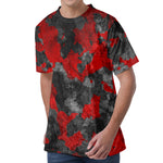 Black And Red Camouflage Print Men's Velvet T-Shirt