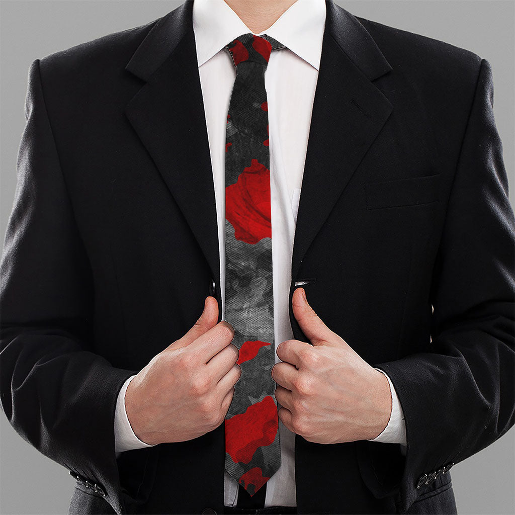 Black And Red Camouflage Print Necktie