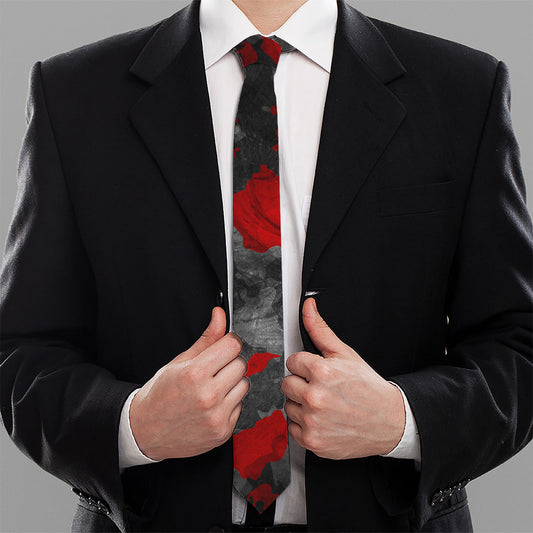 Black And Red Camouflage Print Necktie